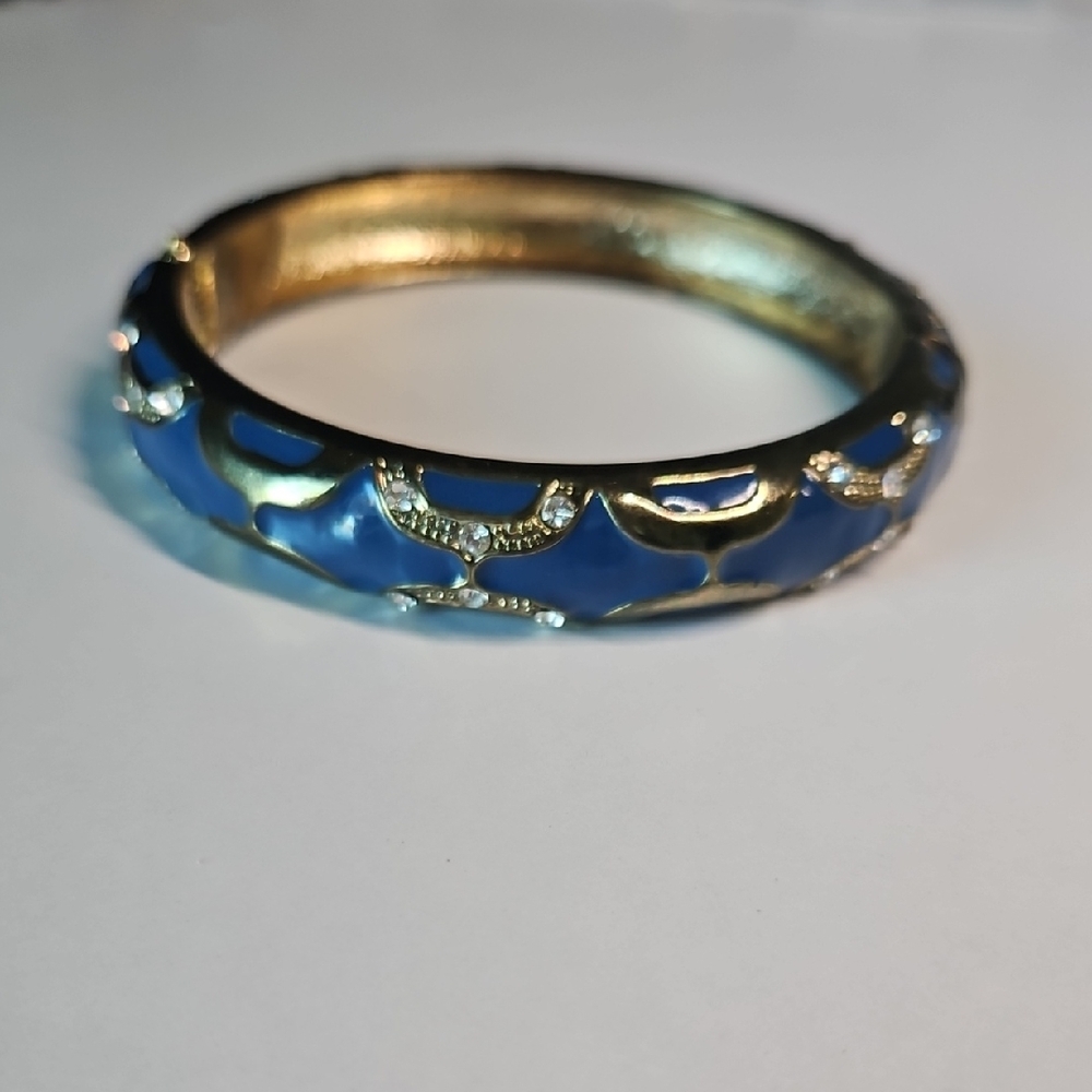 Gold-Tone Blue Enamel Bangle Bracelet